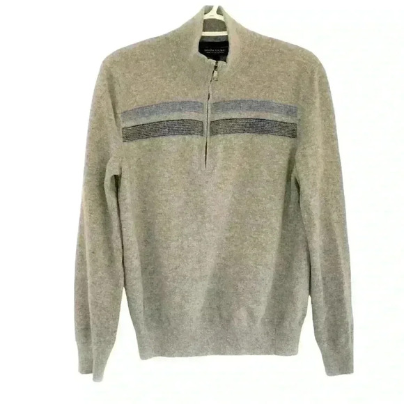 Banana Republic sweater mens M 1/4 zip mock neck Italian merino wool blend gray - Picture 2 of 7